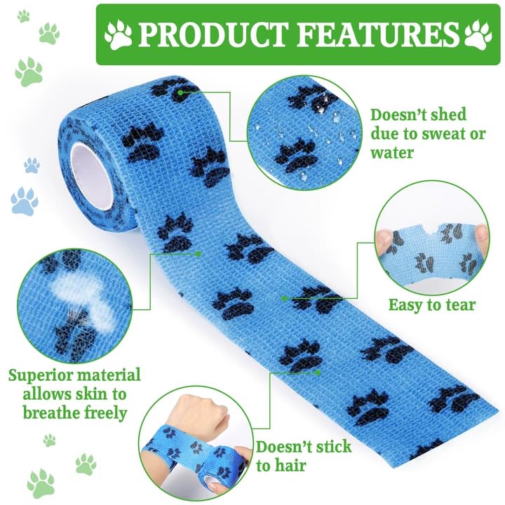GMUFTIR Selbstklebende Bandage für Haustiere, 16 Rollen Selbstklebender Verband 5cm*4,5m, Elastische Kohäsive Haftbandage für Hund Pferd Haustier Sport Hand Arm Fuß Gelenk Finge