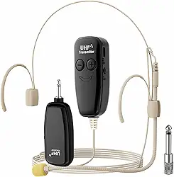Microfone de fone de ouvido sem fio, sistema de alto-falante de microfone de cabeça de tom de pele UHF, microfones amplificadores de voz profissionais bege, com alcance de 50 metros, ideal para