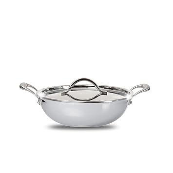 Fackelmann Triply Stainless Steel Kadai with Designer Lid- 22 cm, 2.0 litres, Silver (Induction Friendly)