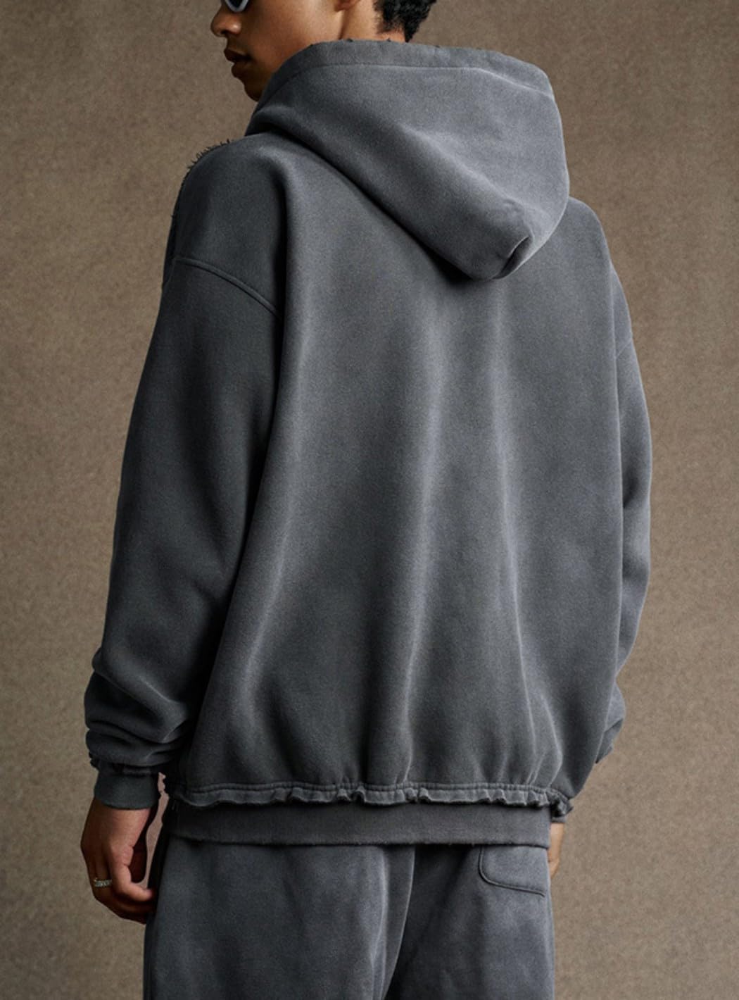 Mi Bo Tong Mens Streetwear Zip-Up Hoodies Vintage Ripped Long Sleeve Sweatshirt Washing Fashion Heavyweight