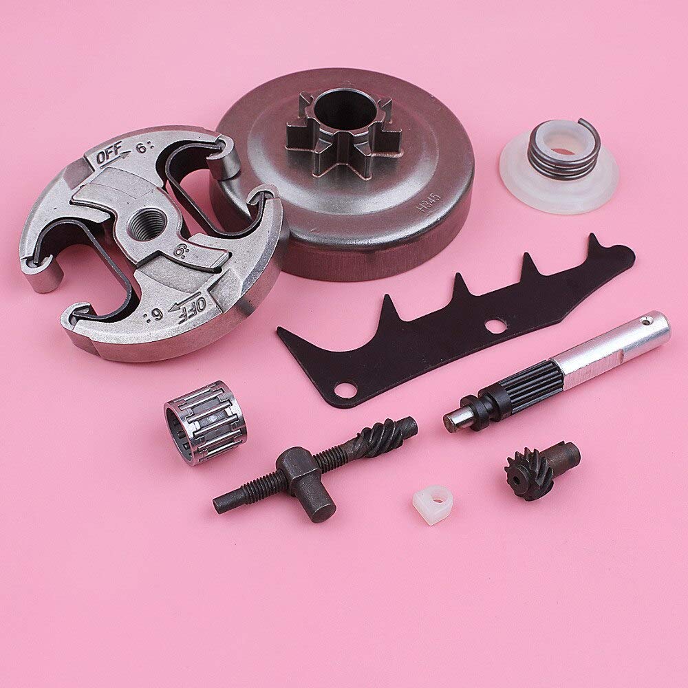 Accesorios Tambor de embrague de cadena 325 7T para compatible con Husqvarna 445 450, tensor de ajuste, bomba de aceite, engranaje helicoidal, motosierra para perros, pieza de repuesto
