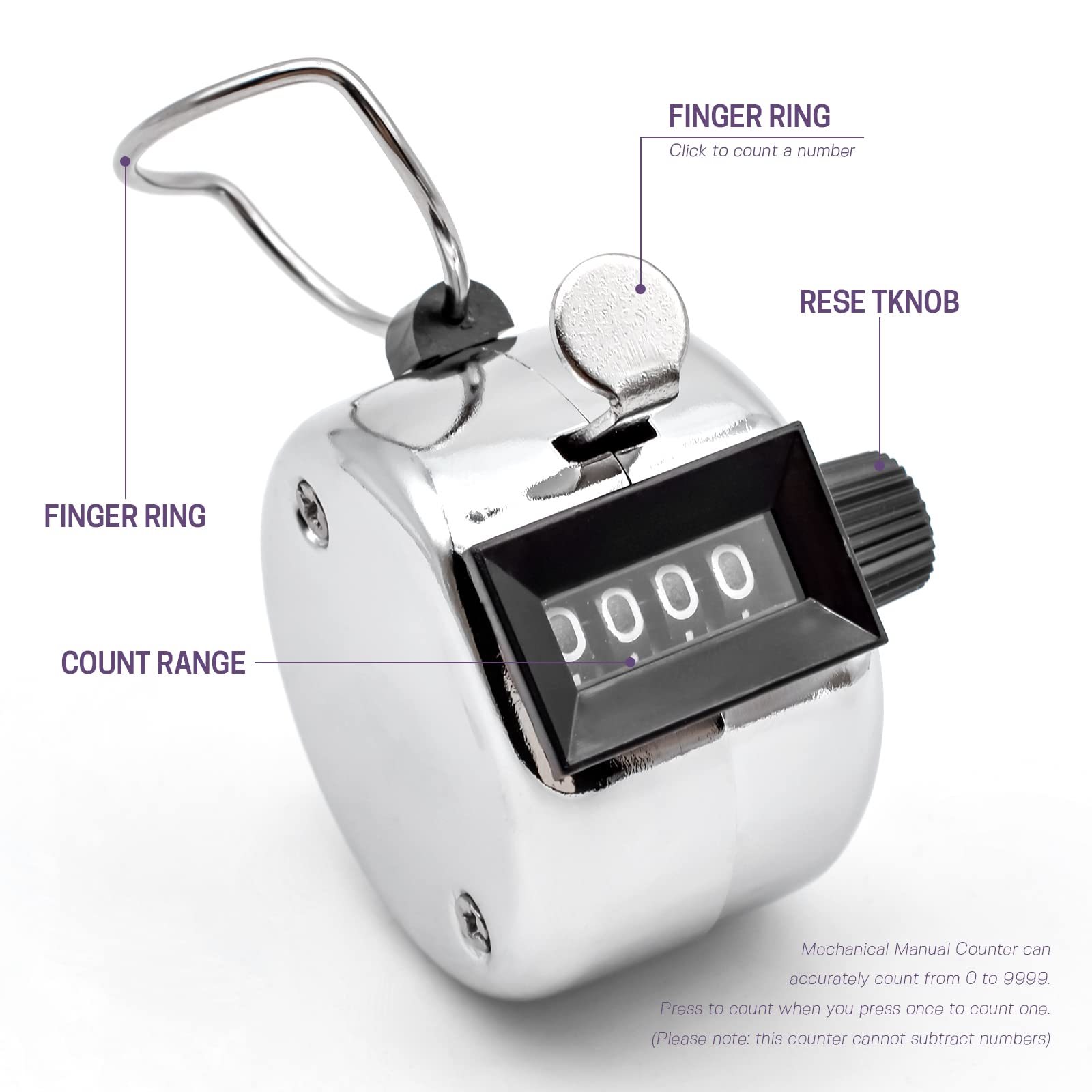 Clicker contatore in metallo, contatore manuale a 4 cifre, per golf, sport, eventi scolastici