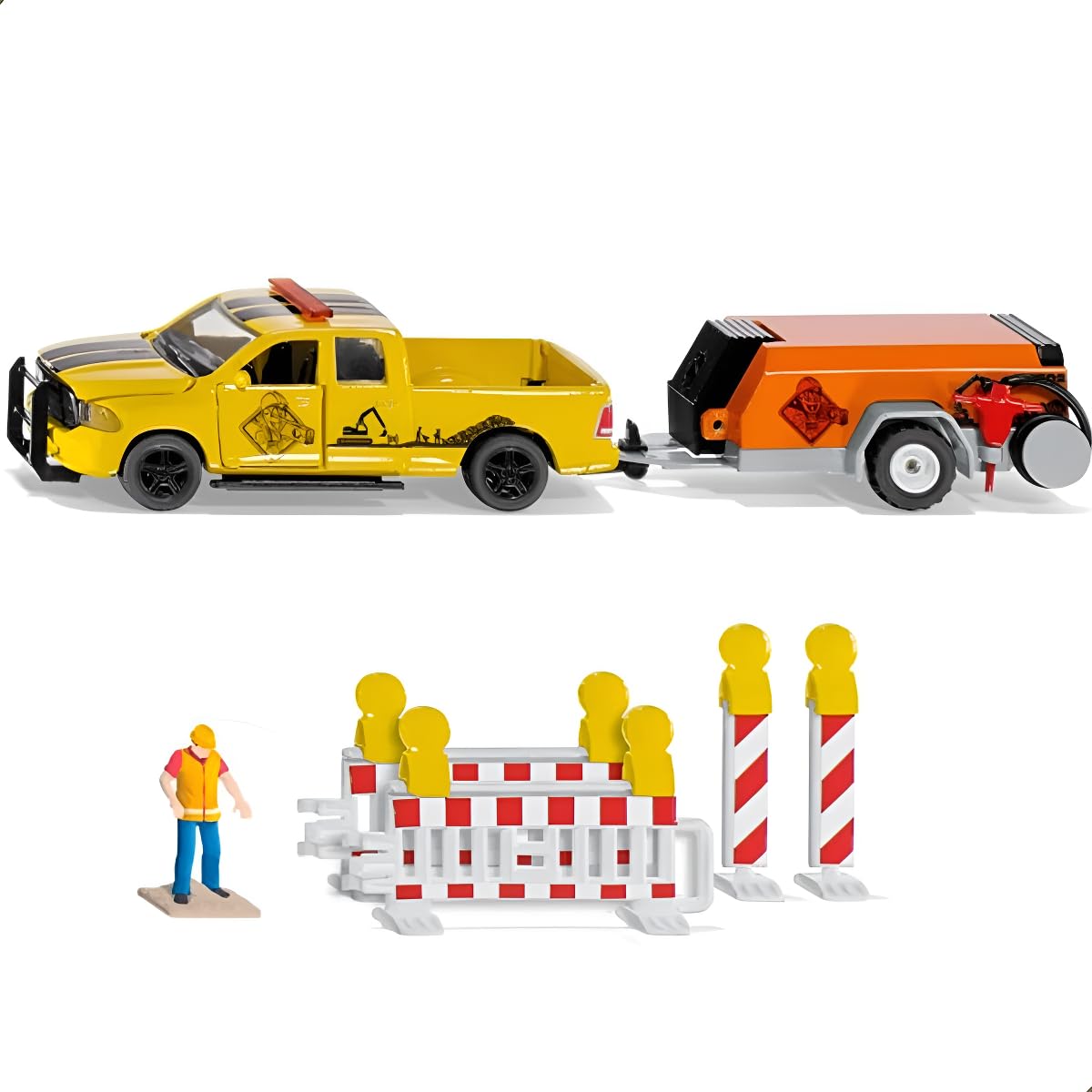 RAM 1500 pick-up with compressor trailer, barriers and toy figure
