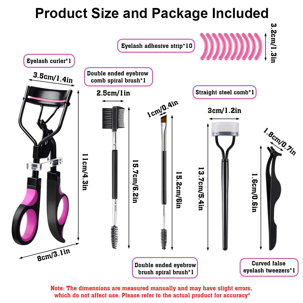 MAYCREATE® Eyelash Curlers Kit, Set of 5Pcs Makeup Tools, Includes Eyelash Curlers with 10 Silicone Refills Pads, Dual Head Eyebrow Brush, Eyelash Brush, False Eyelash Tweezer, Steel Mascara Brushes