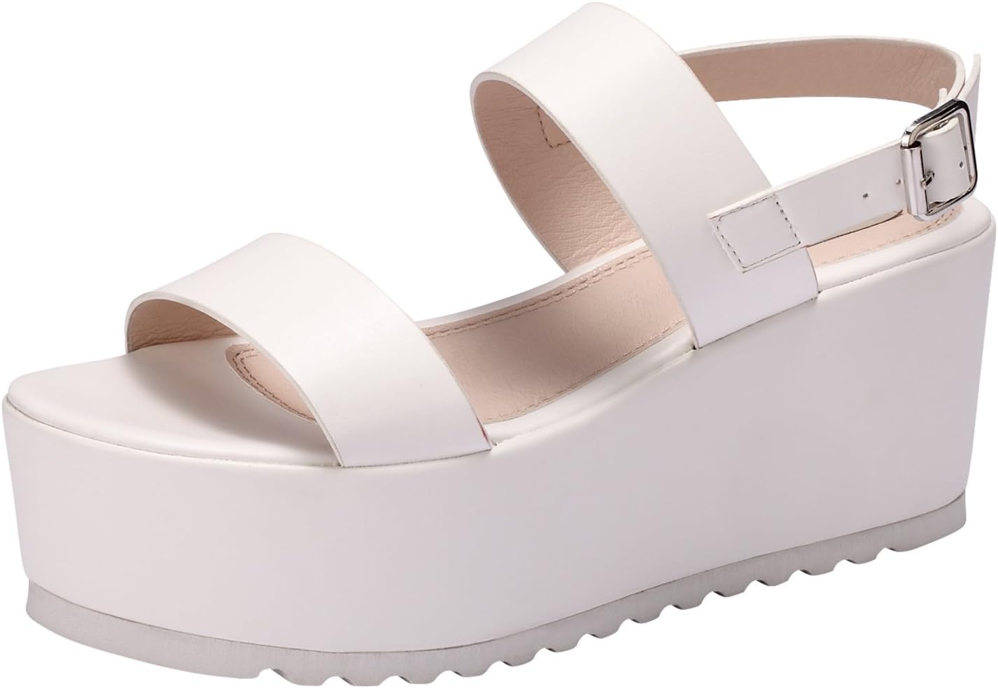 Sofree Women's Platform Open Toe Ankle Strap Heeled Wedge Platform Sandal (10, White)