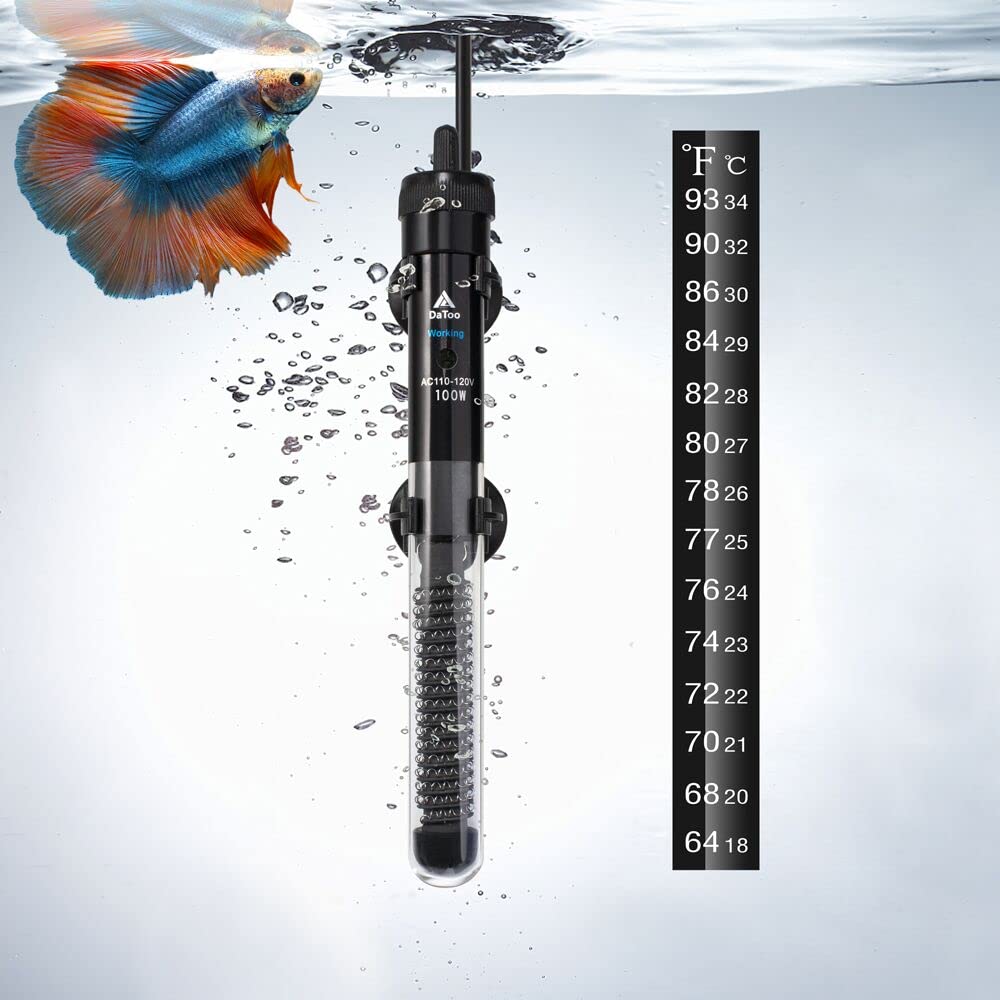 DaToo Aquariumheizung, verstellbar, 100 W, tauchfähig, mit elektronischem Chip-Thermostat, geeignet für Salzwasser und Süßwasser