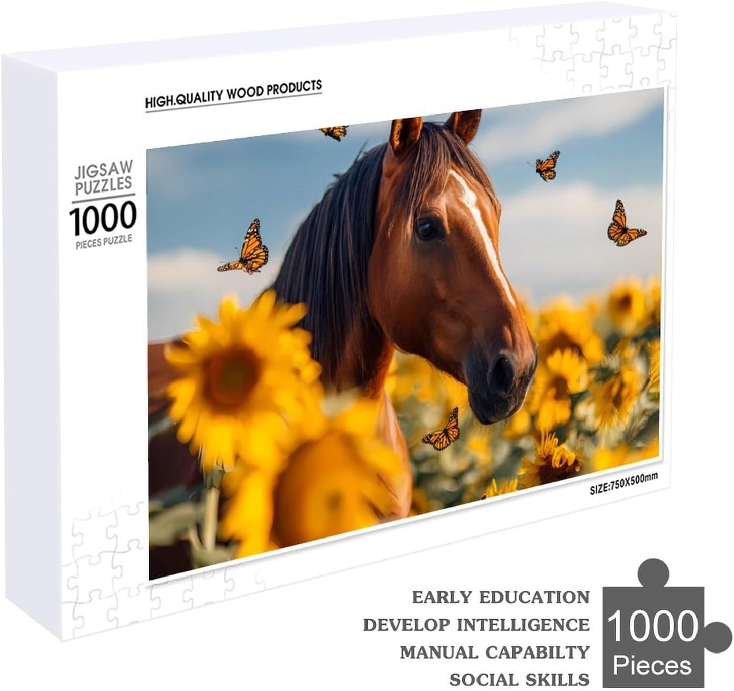 Horse Sunflower Floral Butterfly Puzzles for Adults 1000 PCS Wooden Jigsaw Puzzle Wall Decor Christmas