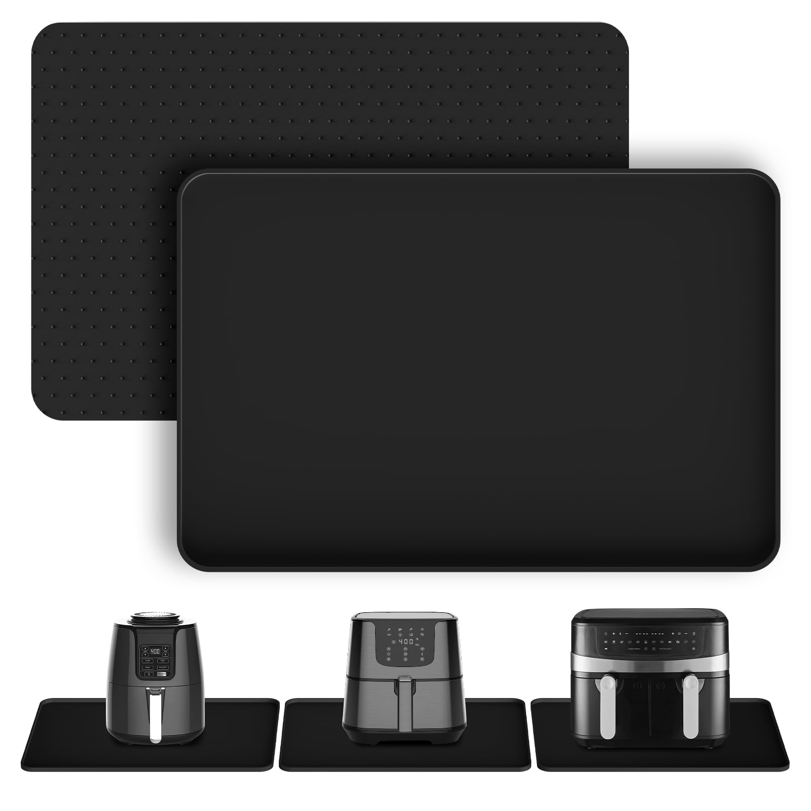 Silicone Mat for Kitchen Countertop, 24x16 inch Heat Resistant Mat for Air Fryer, Non-Slip Counter Protector Pad for Ninja, COSORI, Cuisinart, Coffee Maker, Toaster, Oven – Dishwasher Safe, Black