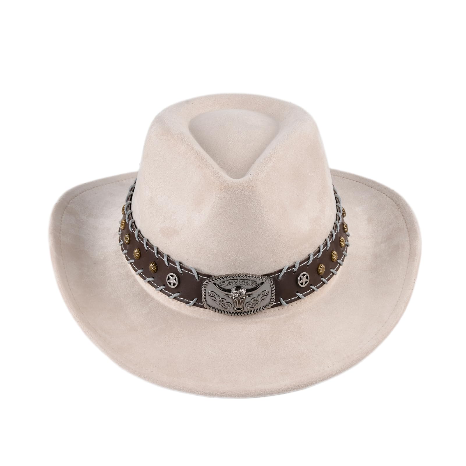 Cappello da cowboy Western per uomo e donna, elegante cappello in suede Panama regolabile, morbido cappello da cowgirl per attività all'aperto, con bordo ampio in bianco