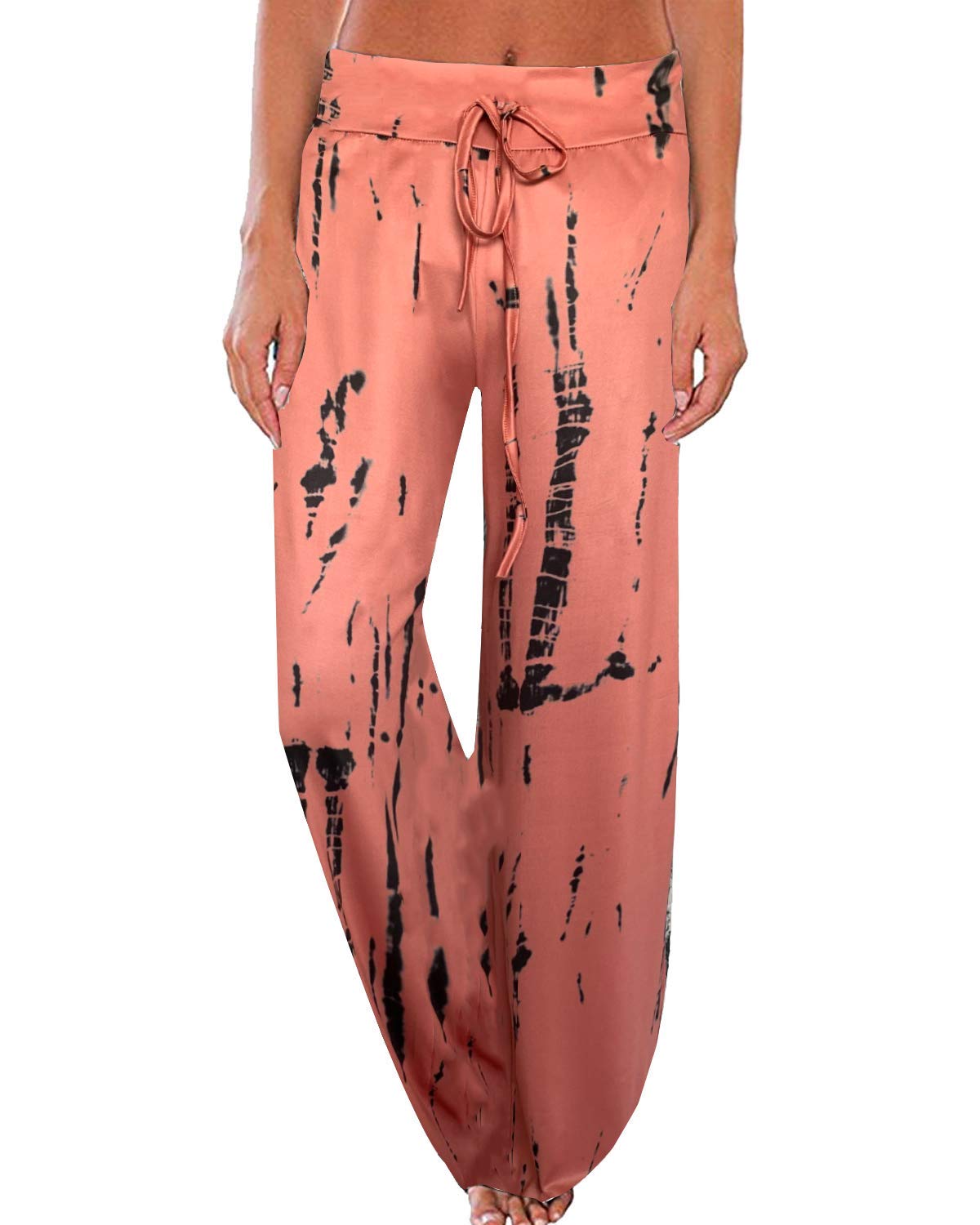 NEWCOSPLAY Women's Comfy Pajama Pants Casual Drawstring Palazzo Lounge Wide Leg Pants