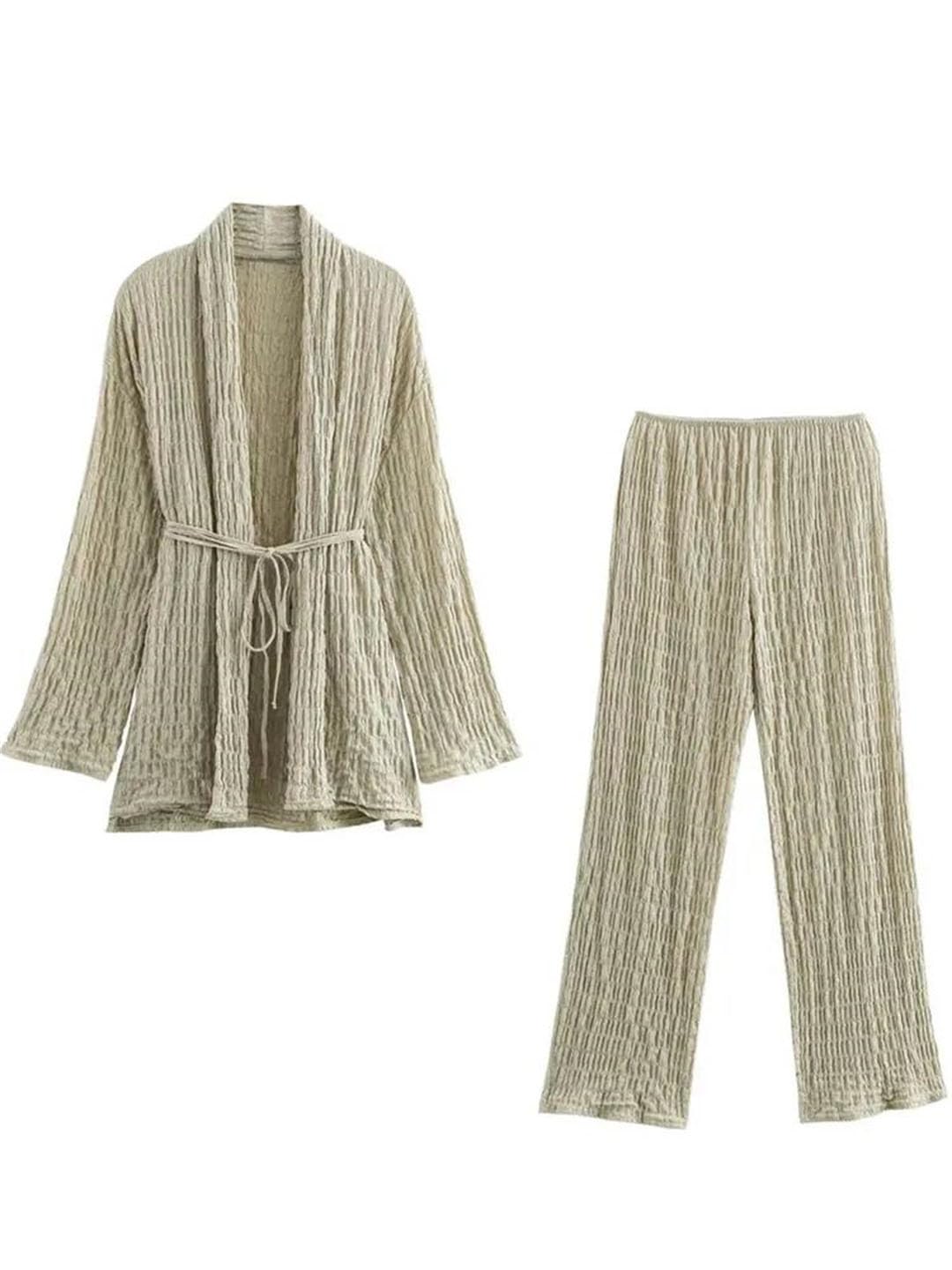 Damski 2-częściowy zestaw do kimono koszula top + eleganckie damskie szerokie nogawki długie spodnie