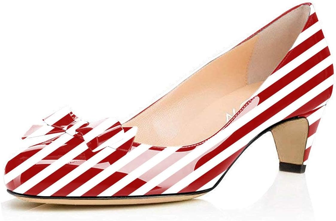 YDN Women Closed Round Toe Pumps Low Heels Shoes with Bowknot for Work Office Lady Size 4-16 US