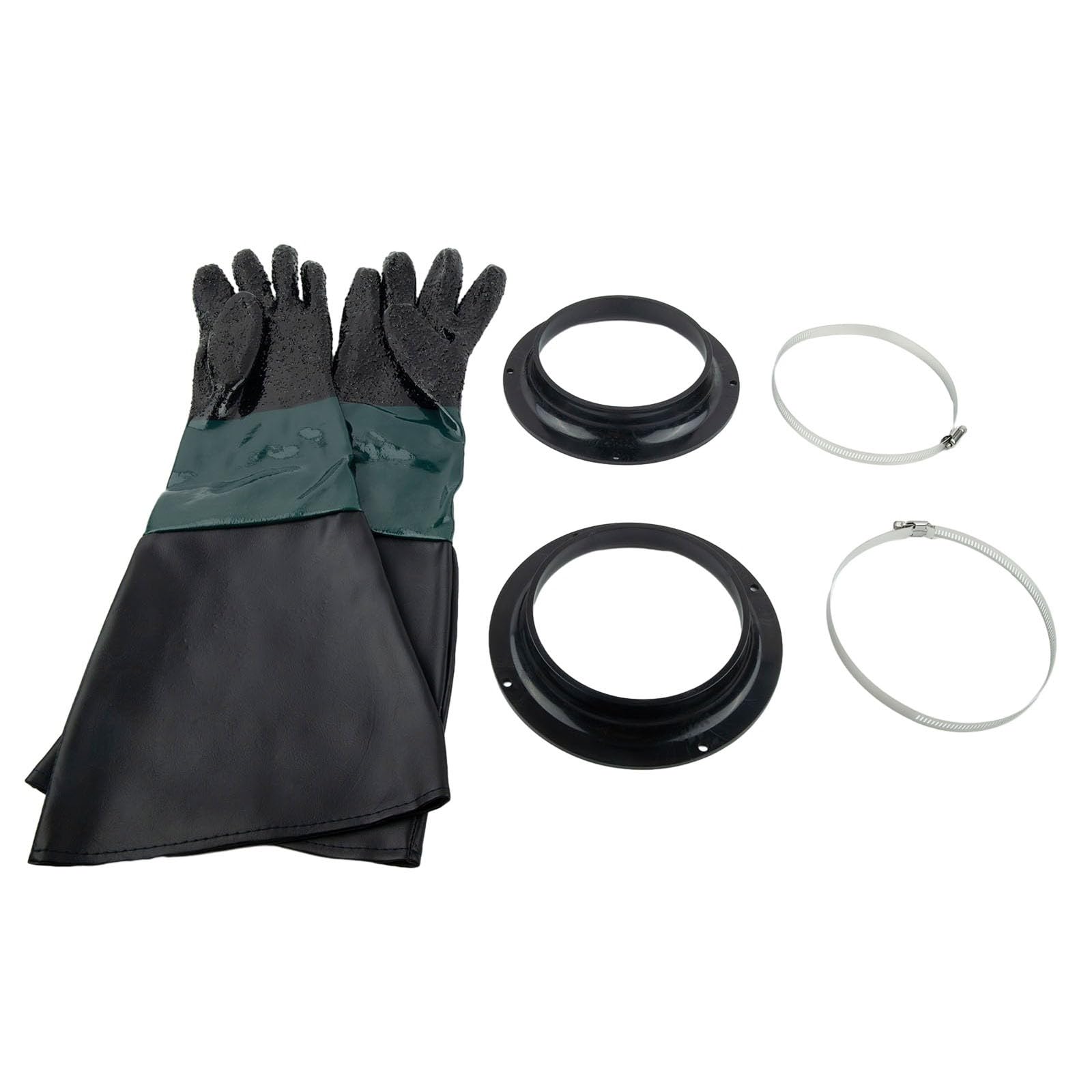 EasyByMall Gants de sablage de 60 x 30 cm, gants de travail robustes en PVC avec doublure en coton pour armoire de sablage, ensemble de 5 pièces avec pinces et supports