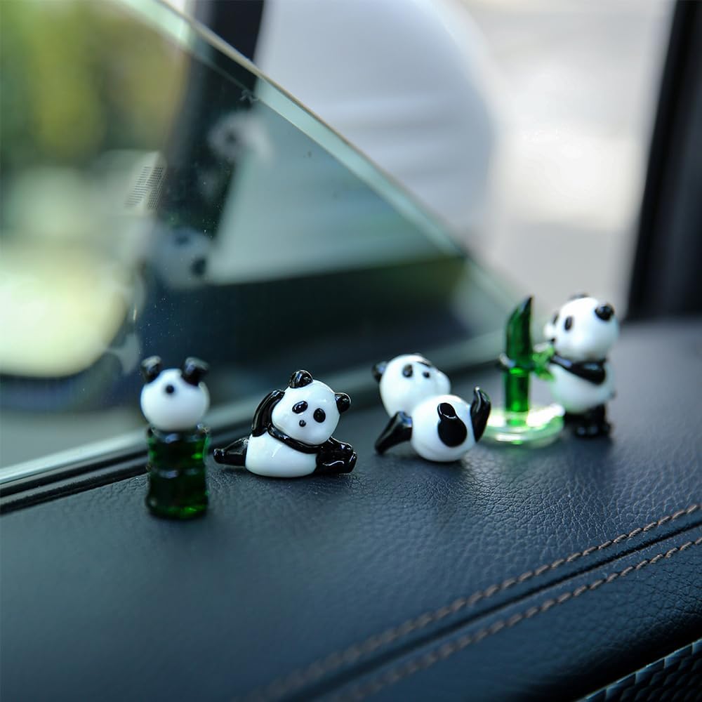 5PCS Mini Hand Blown Glass Figurines Collectibles Miniature Hand Blown Glass Ornaments Decor Assorted Cute Home Office Table Computer Car Dashboard Ornament (Panda) image 4