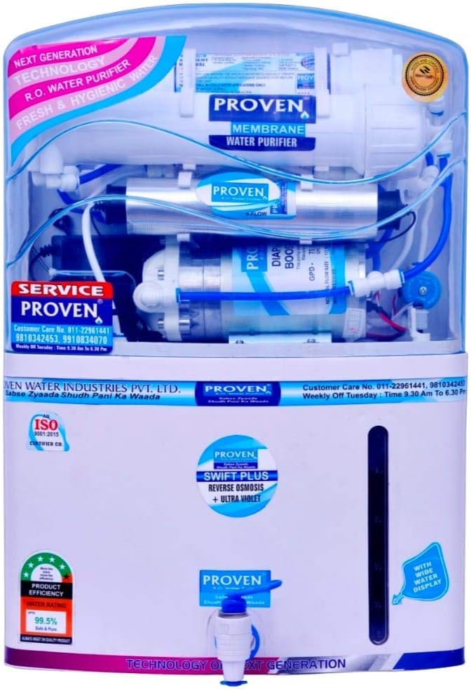 Proven Swift Plus 10- Liters Wall-Mountable R.O.+ U.V.+ L.P.S. + Taste Changer (White) 12 ltr/hr Water Purifier