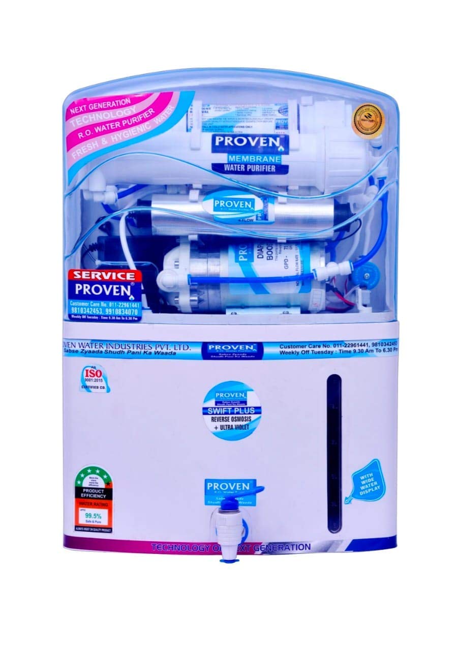 Proven Swift Plus 10- Liters Wall-Mountable R.O.+ U.V.+ L.P.S. + Taste Changer (White) 12 ltr/hr Water Purifier