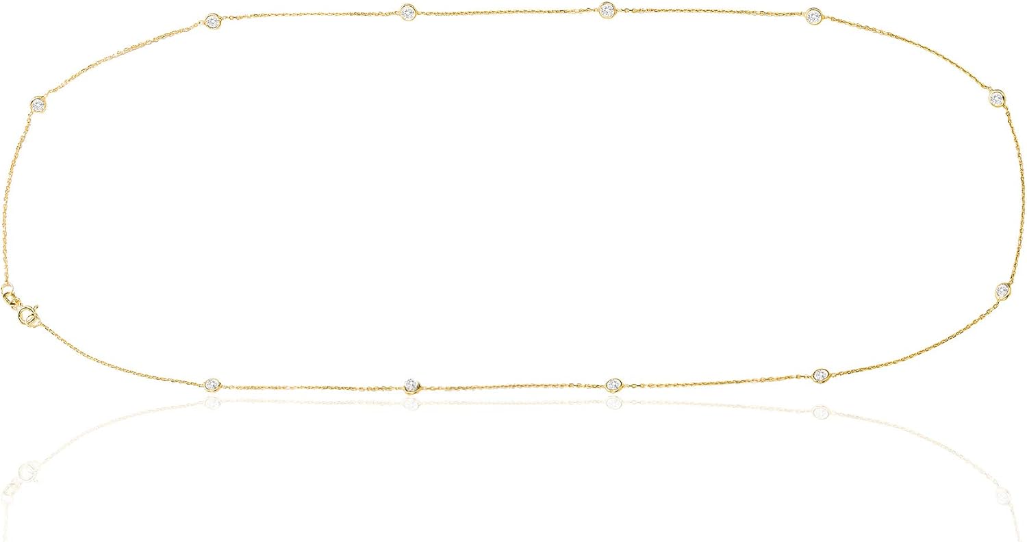 14K Yellow Gold Plated 925 Sterling Silver Bezel Set CZ By the Yard 16 Inch Station Delicate Chain Necklace for Women 16 Inch Yellow - Image 8