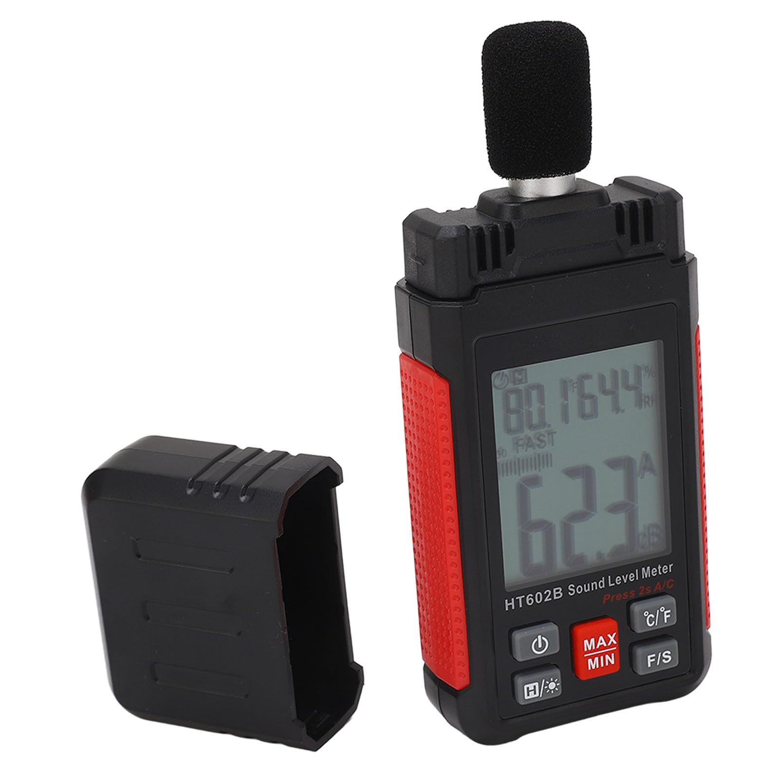 Fonometro Digitale 3 in 1 con Misurazione di Temperatura e Umidità - Misuratore di Decibel con Schermo LCD Retroilluminato - Monitor di Livello di Rumore Portatile per