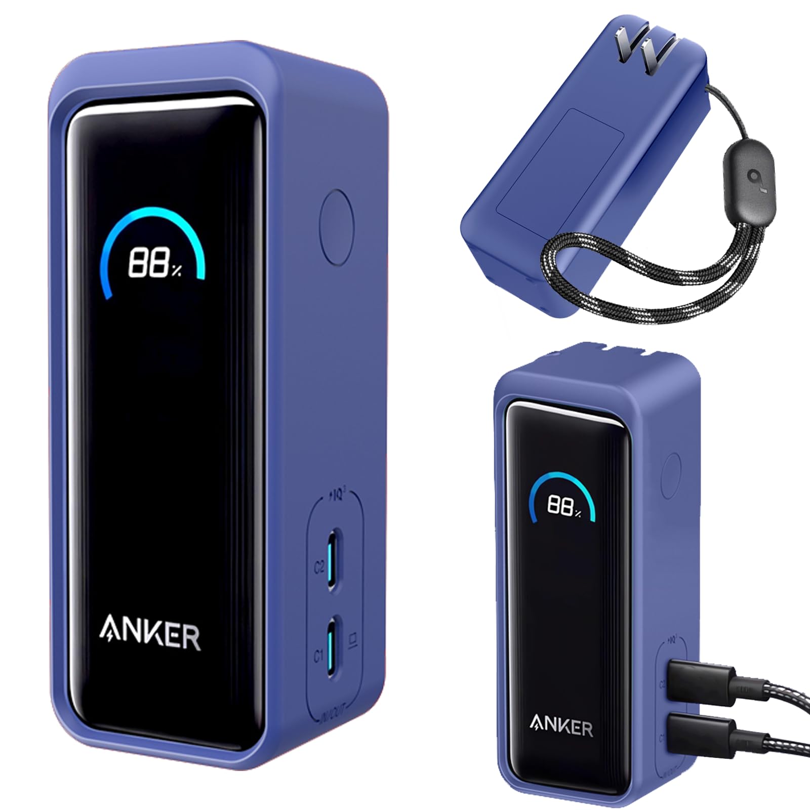 NOUKAJU Case for Anker Prime Power Bank 9600mAh 65W Output Silicone Protective Cover, Drop-Proof,Scratch-Proof,Shock-Proof,Protective Case for Anker Prime Power Bank 9600mAh(Blue)