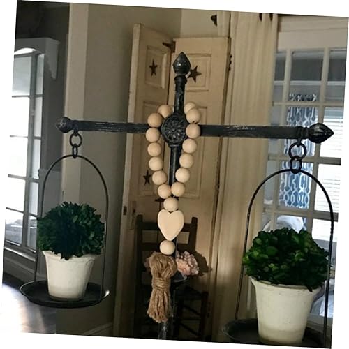 Miniatura 6 de Garneck Guirnalda de cuentas de madera, borlas de granja, cuentas de oración rústica para decoración de puerta del hogar, decoración de Navidad