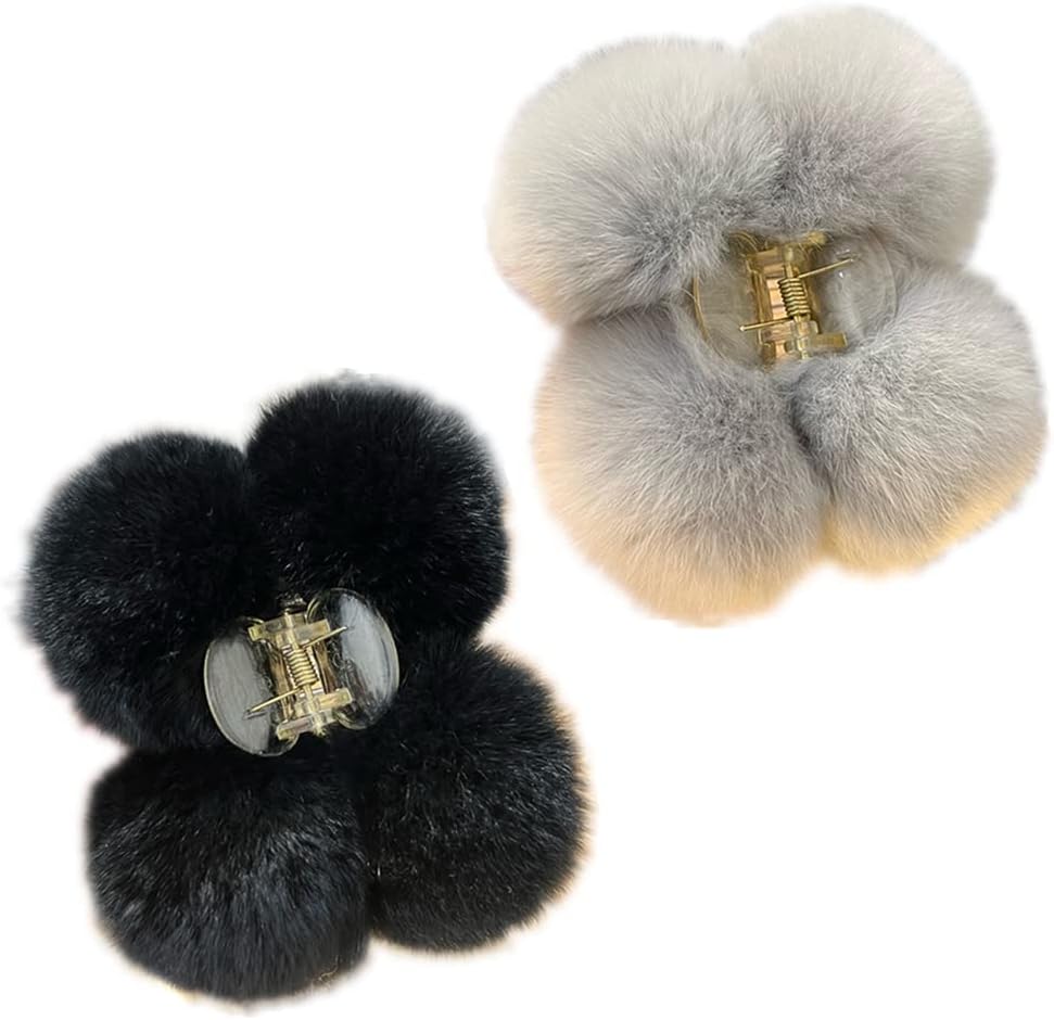 Claw Clips Barrettes,Plush Hair Catch. Hair Holder Rabbit Fur Hair Clips Nonslip Hair Claw Clips for Women Barrette Jaw Clamps For Thick Hair Hairpin(E 2Pack)