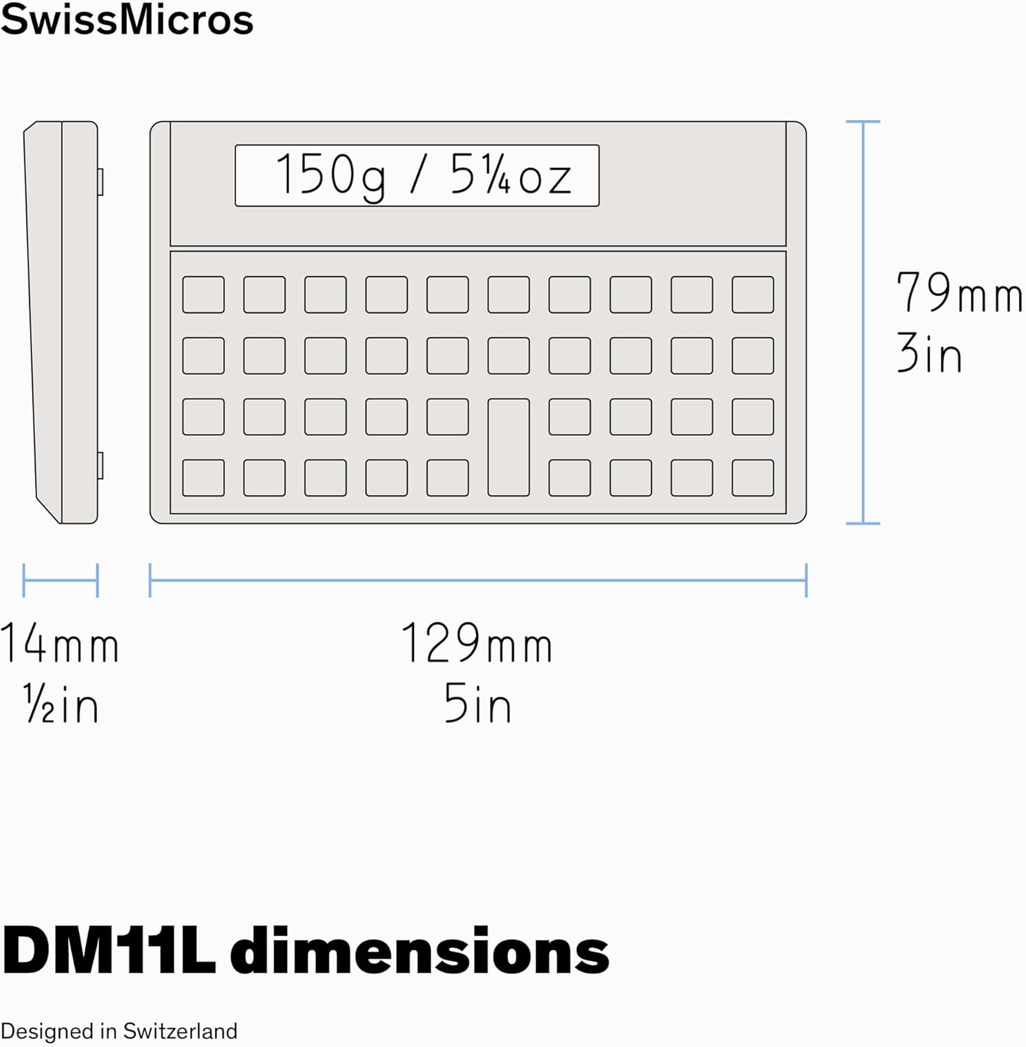 SwissMicros DM11L RPN Scientific Calculator – HP 11C Inspired | Titanium Shell | Wide Landscape Form | USB | Programmable