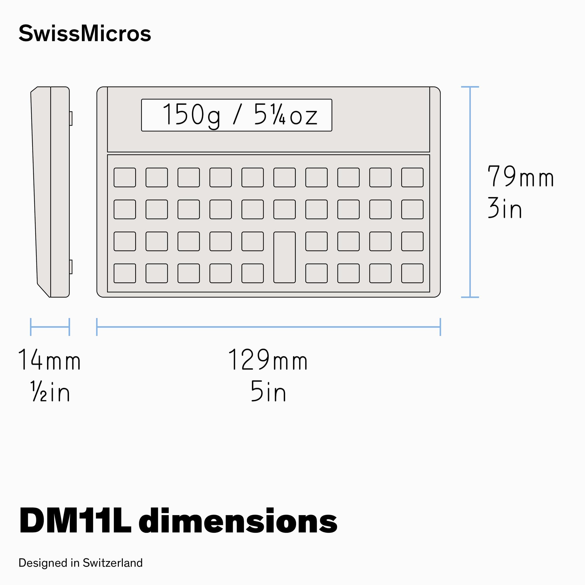 SwissMicros DM11L RPN - Calculadora científica - Inspirada en HP 11C | Carcasa de titanio | Forma horizontal ancha | USB | Programable
