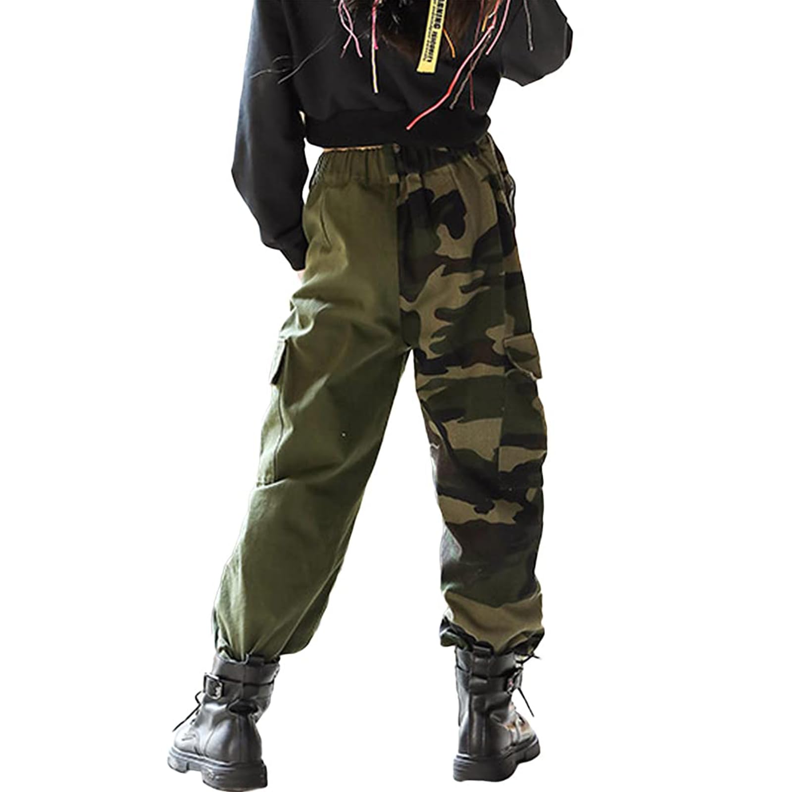 Rolanko Pantaloni cargo da bambina, larghi, stile streetwear, hip hop, danza, in cotone, per bambini dai 4 ai 15 anni