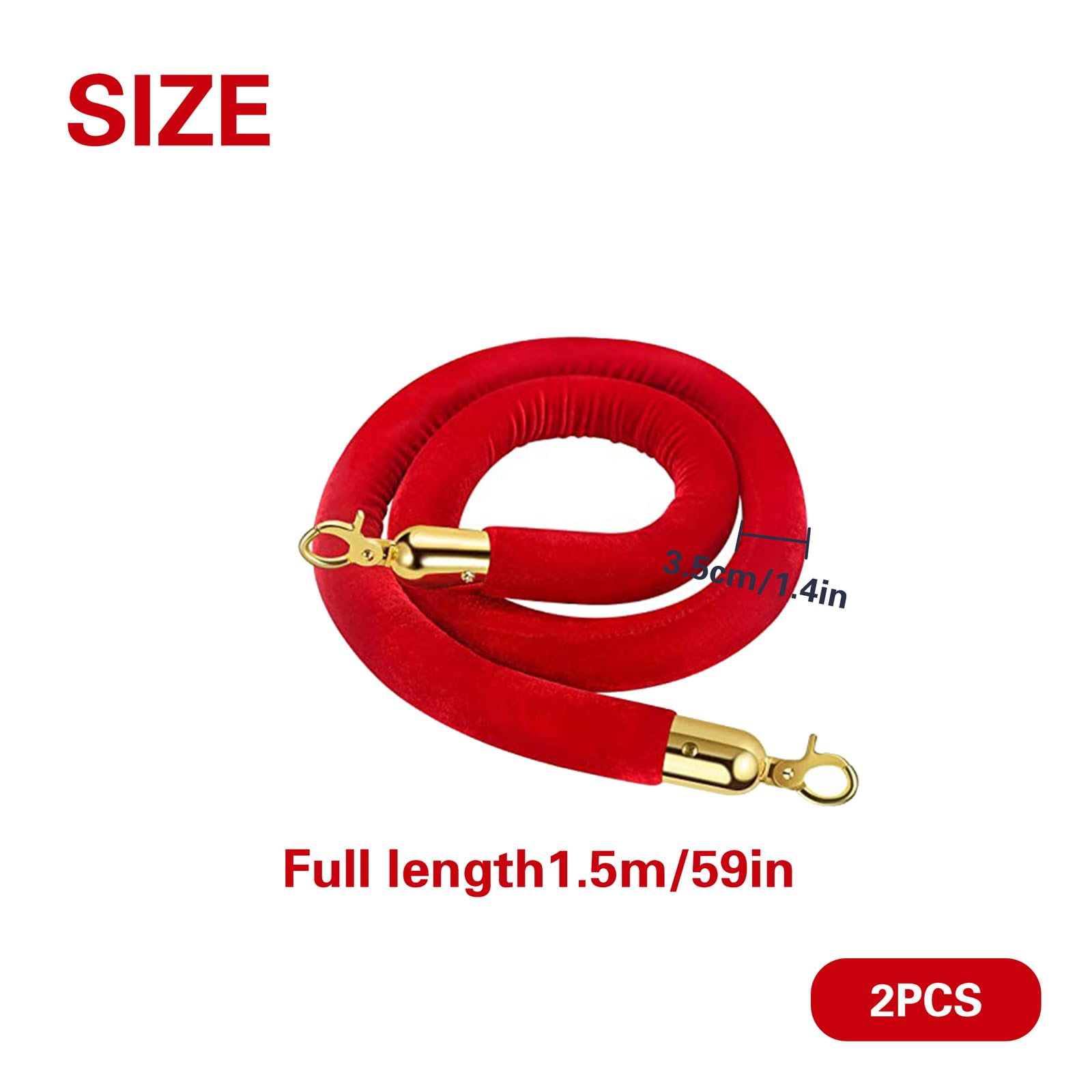 2 Stück Barrier Ropes Rotes Samtseil Absperrseil Tau Seil Verbindungstau Abgrenzung Personen Personenleitsystem Absperrband 150cm