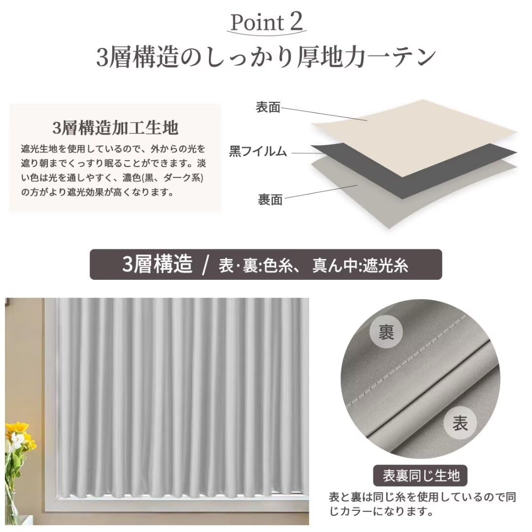 Amazon｜KAMIMORI 遮光カーテン 225cm丈 幅100cm 小窓 ドレープ