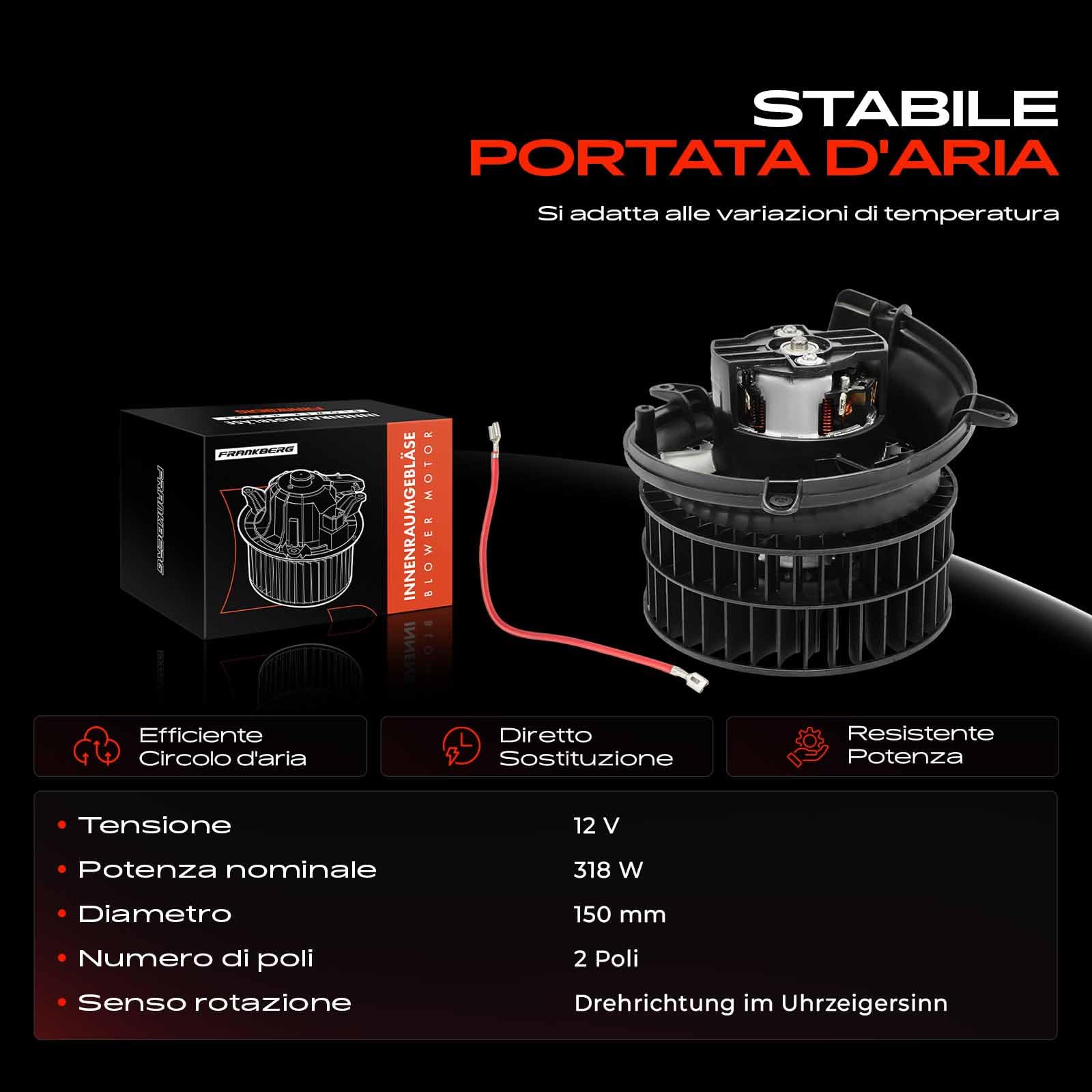 Frankberg Motore del ventilatore Ventilatore del riscaldamento Compatibile con Golf VI 5K1 Golf V 1K1 Golf Plus 521 5M1 Golf VI Variante AJ5 Yeti 5L Replace# 1K1K1