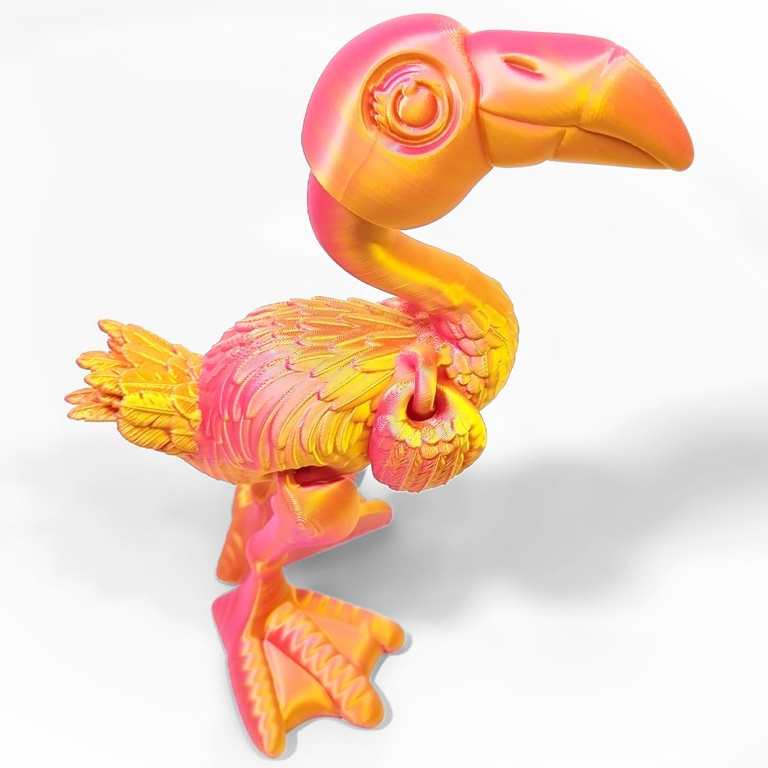 QINGMIAO 3D Printed Flamingo, Articulated Flamingo Toys for Adult, 3D Print Animals Fidget Toys Decor for Stress Relief, 3D Printing Desktop Pet (Red Gold)