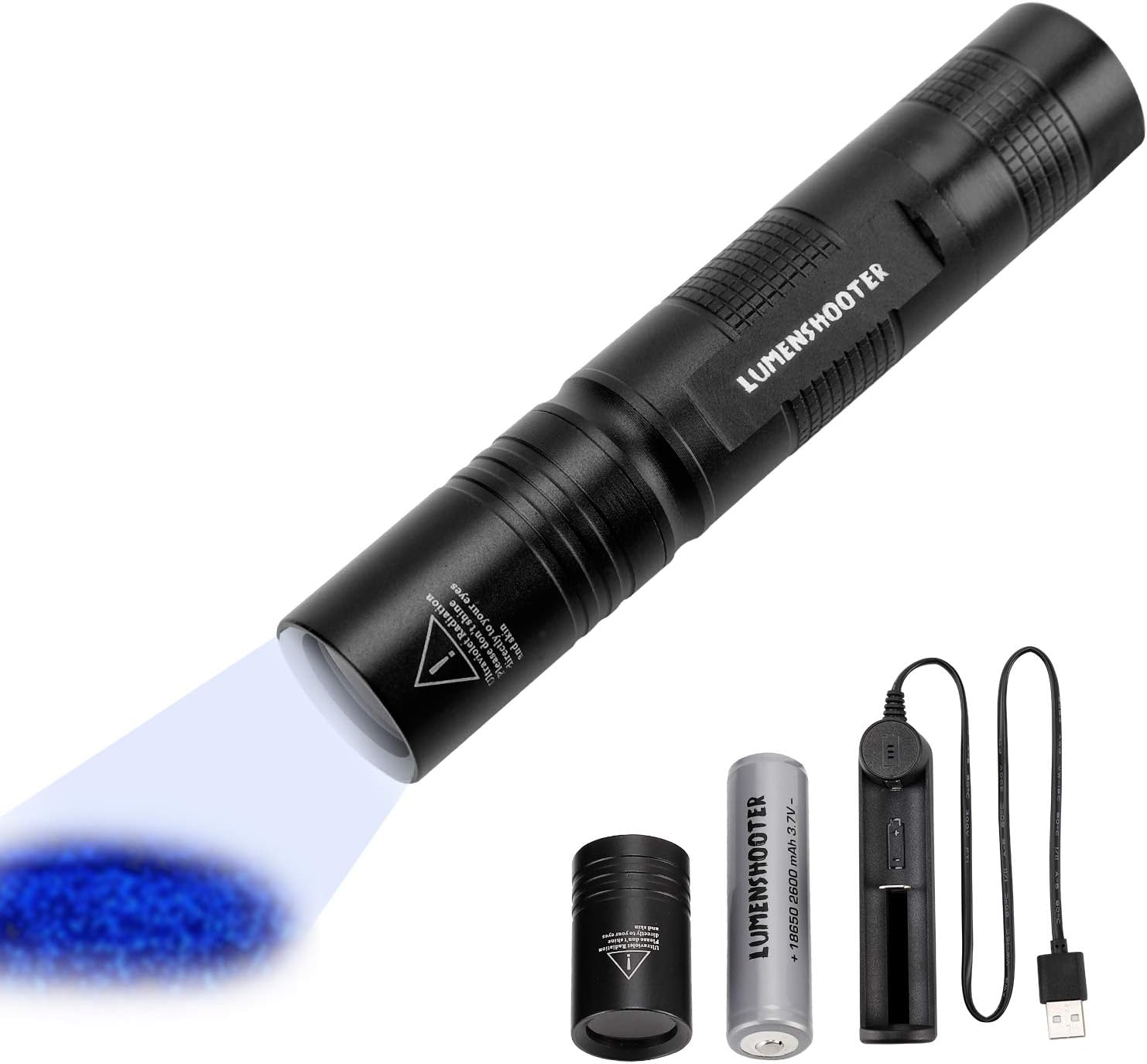 365nm 395nm UV Flashlight Black Light, High Power 18650 Rechargeable LED Torch for Glue Curing, Scorpion Hunting, Rocks and Mineral Glowing, Dry Stains, Pet Urine