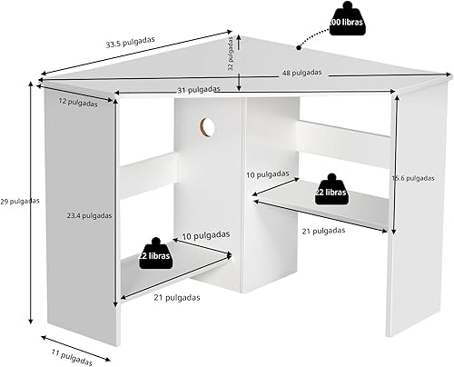 Miniatura 2 de Tangkula Escritorio esquinero blanco – Triángulo de 90 grados para computadora, espacio pequeño, dormitorio, escritorio de maquillaje con estantes