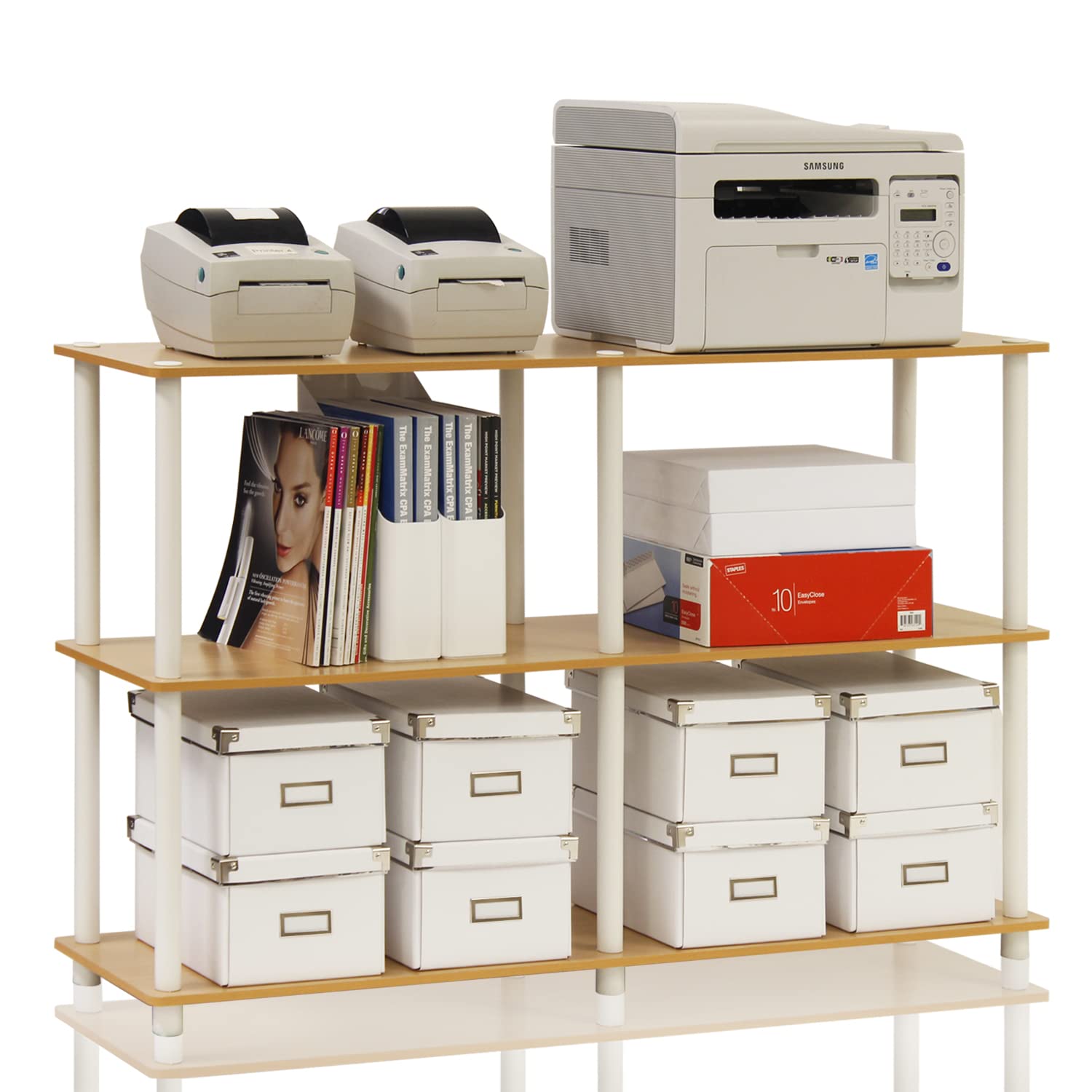 Furinno 99130BE/WH 3-Tier Double Size Storage Display Rack, Beech/White