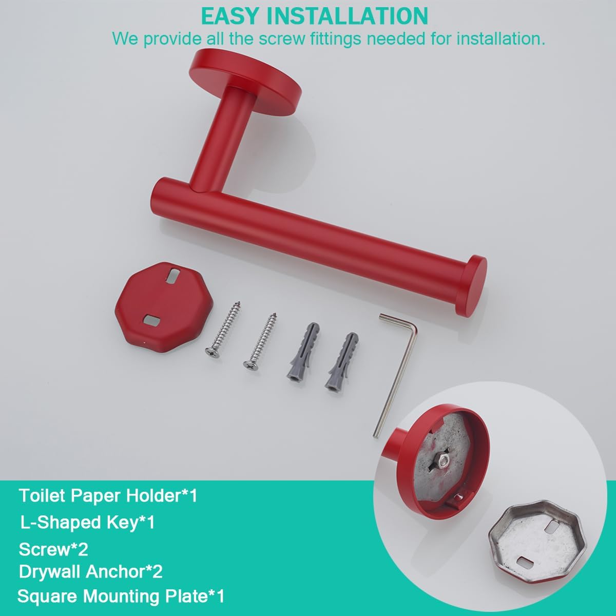 Red Toilet Paper Holder SUS304 Stainless Steel, Modern Round Tissue Roll Holders Wall Mount, 6 inch TP Holder for Kitchen Washroom,Drilling,96006-6RED