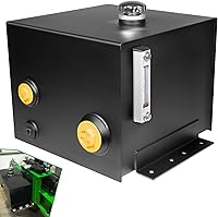 Hihitomorrow 7-Gallon Hydraulic Reservoir Tank with Sight & Temp Gauge, Heavy Duty Steel for Tractors, Trucks, Log Splitters - Horizontal Mount