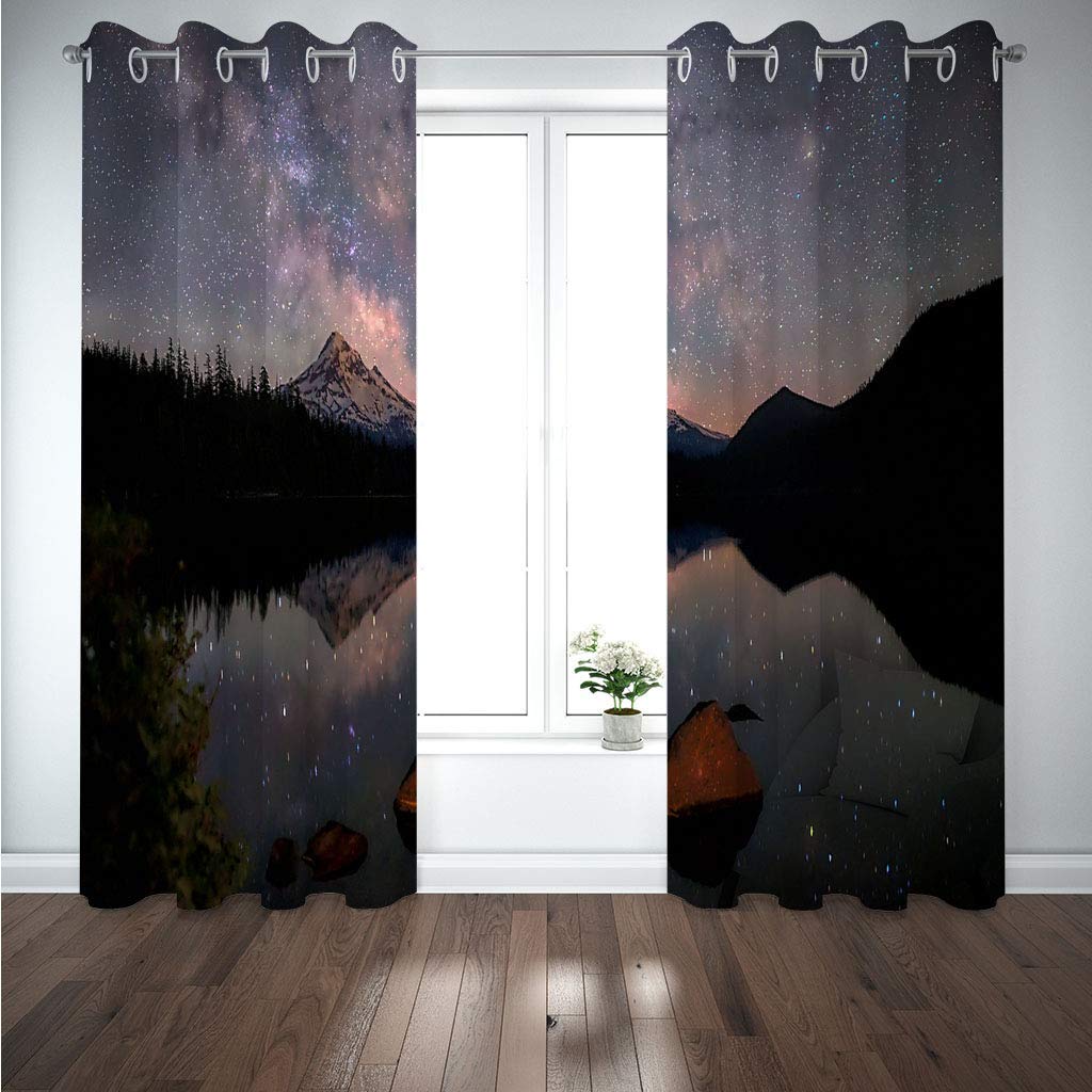 Cortinas Opacas 2 Piezas 200X214Cm Salón Dormitorio Decoración De La Ventana Termicas Aislantes Frio Y Calor Con Ojales 3D Paisaje De Cielo Estrellado De Noche Oscura Patrón Cortinas Infantiles
