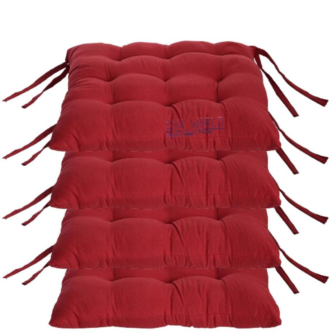 SSK WORLD Square Chair Pad Seat Cushion Car Pad Office Chair Pad Stool Cushion Cotton Chair Pad 16" X 16" - Maroon, Set of 4