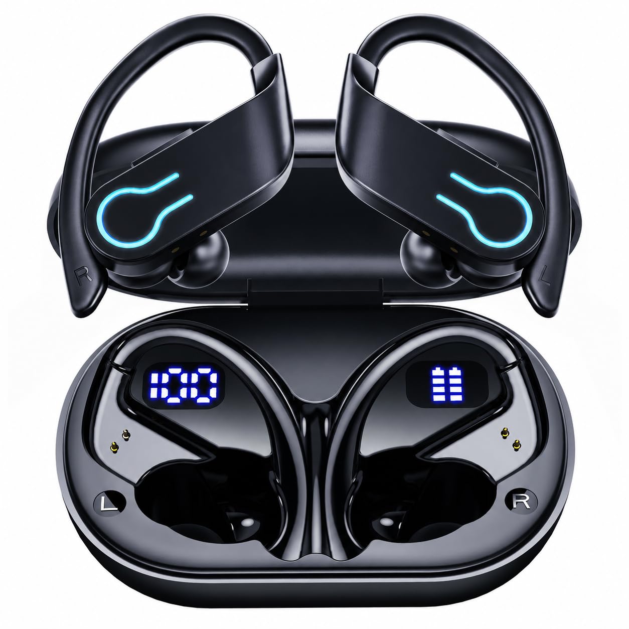 Paekole 2026 Auriculares Inalámbricos Deportivos, Auriculares Bluetooth 6.1 con Gancho, 120H Reproducción Pantalla LED, IPX7 Impermeable, 4 Micrófonos ENC Cancelación de Ruido Cascos Running
