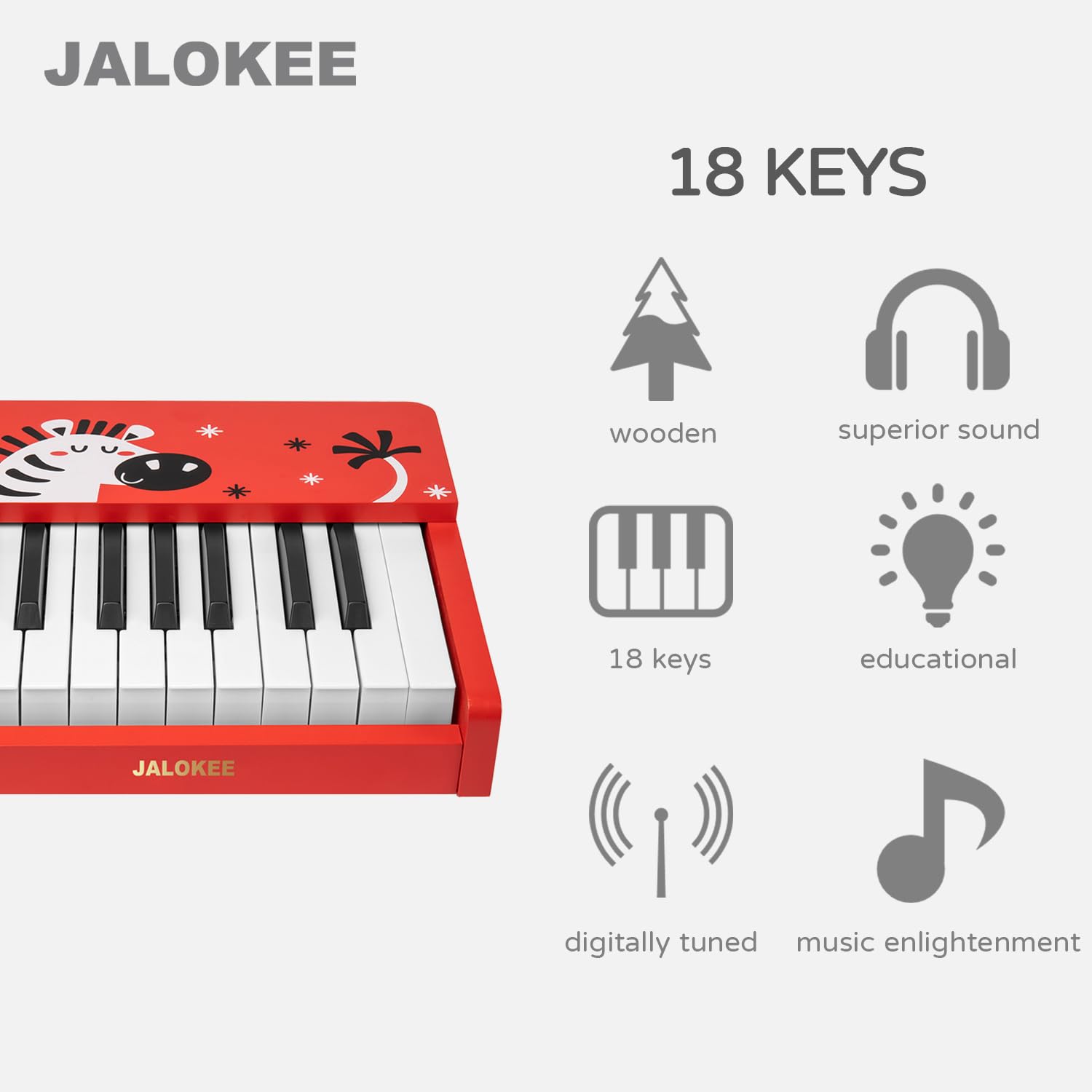 Teclado de piano para niños, 18 teclas piano digital, mini instrumento educativo de música, juguete de madera para bebés, niñas y niños (Rojo)