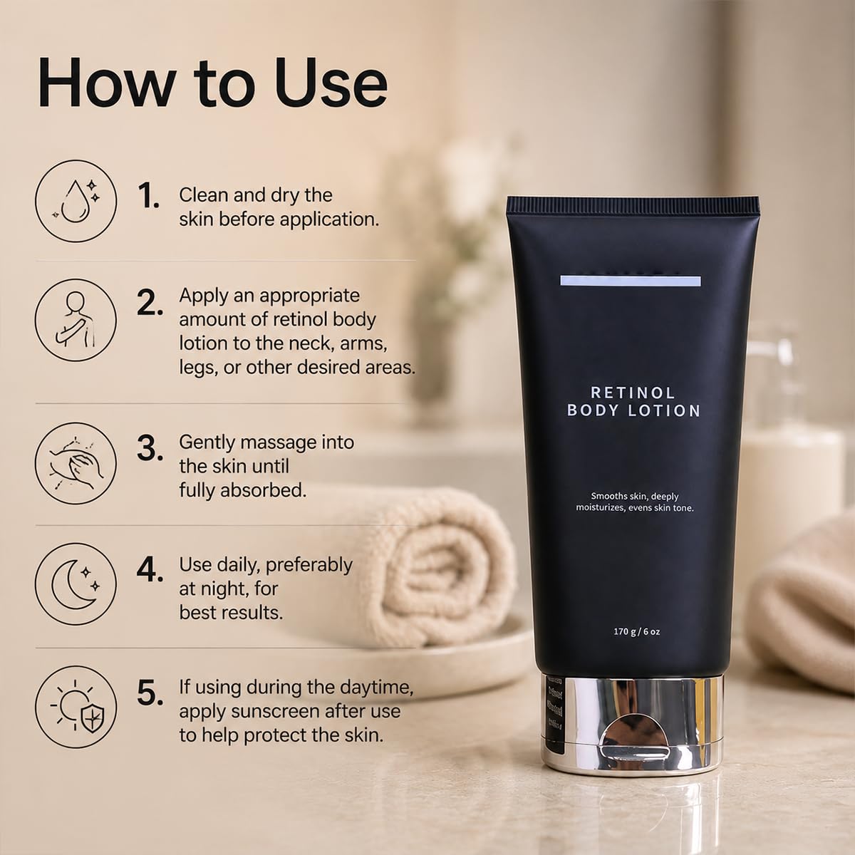 Retinol Body Lotion Firming Moisturizer for Crepey Skin, 170g/6 oz
