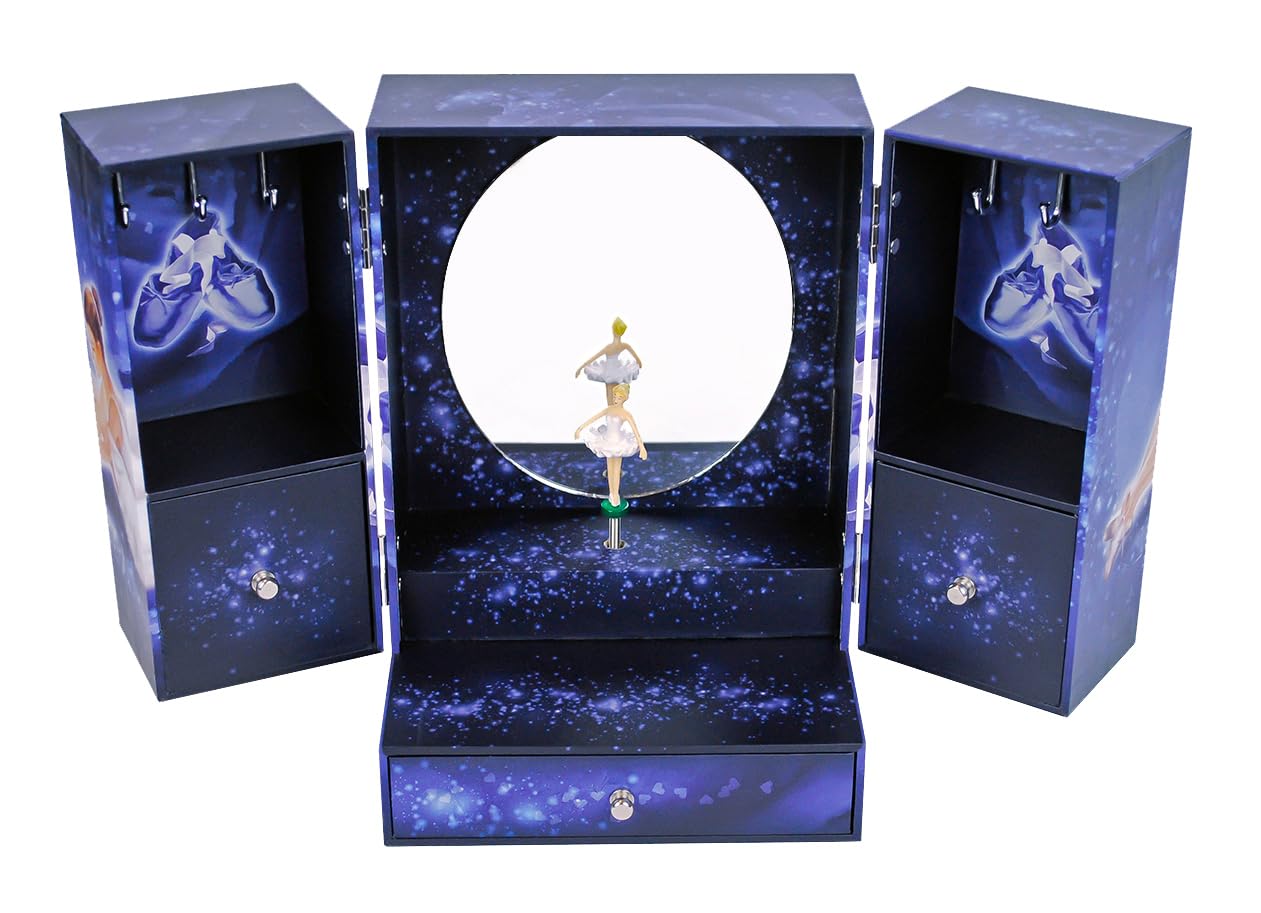 TROUSSELIER – Caja de música bailarina estrella – Caja de joyería musical bailarina – Caja de joyería para niña – Azul marino