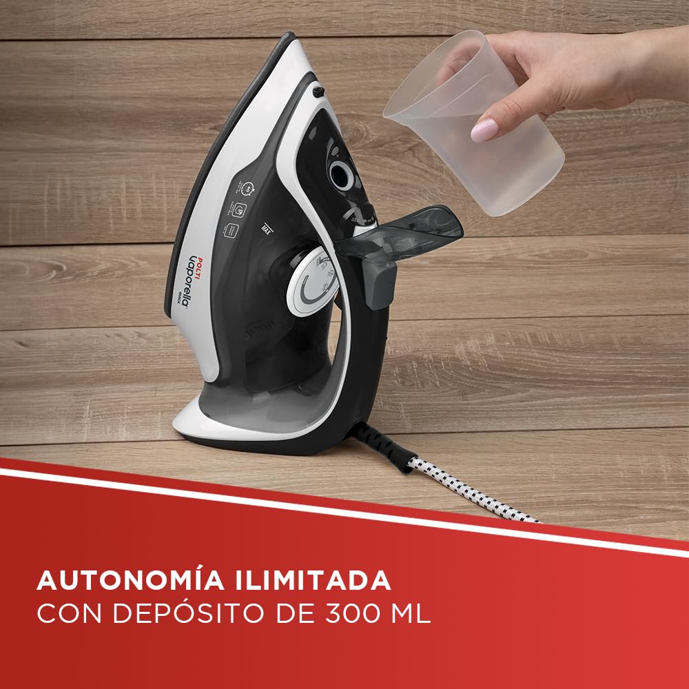 Polti Parownica Quick Q080, żelazko parowe z ceramiczną powłoką, maksymalna moc 2600 W, strumień pary 180 g, zbiornik 300 ml, biały i czarny