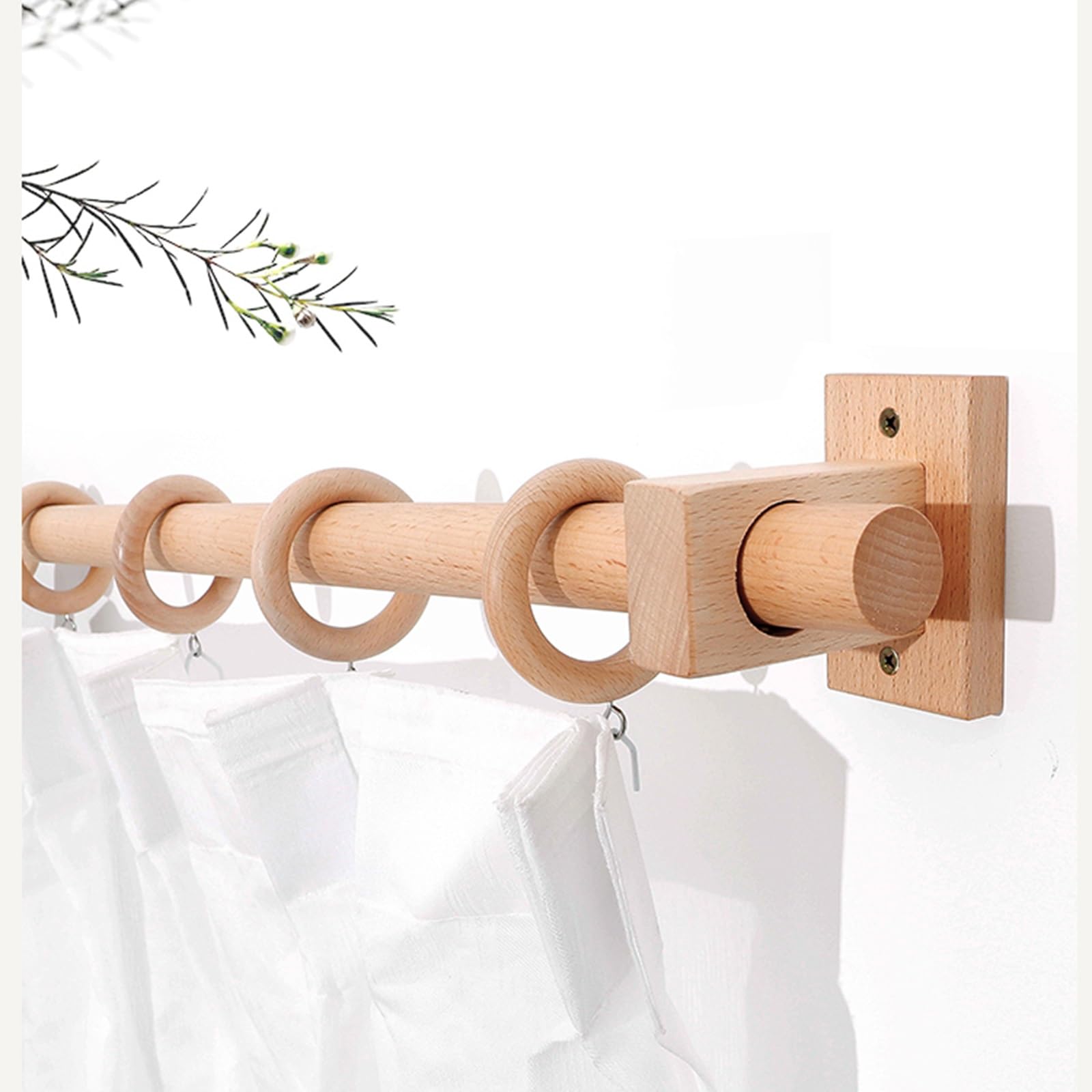 Ensemble de tringle à rideaux en hêtre massif de qualité supérieure – 300 cm en bois naturel avec supports et crochets, style romain élégant pour salon et chambre à coucher, décoration d'intérieur