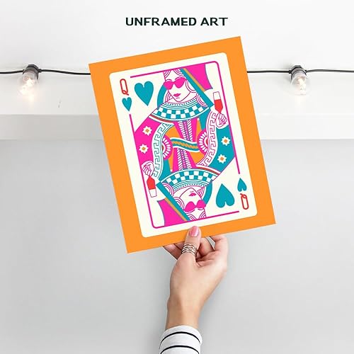 Miniatura 2 de Queen of Hearts Preppy Room Decor  Queen O Hearts - Decoración de pared estética de moda para mujeres  Estampado de barra azul y rosa naranja  Arte