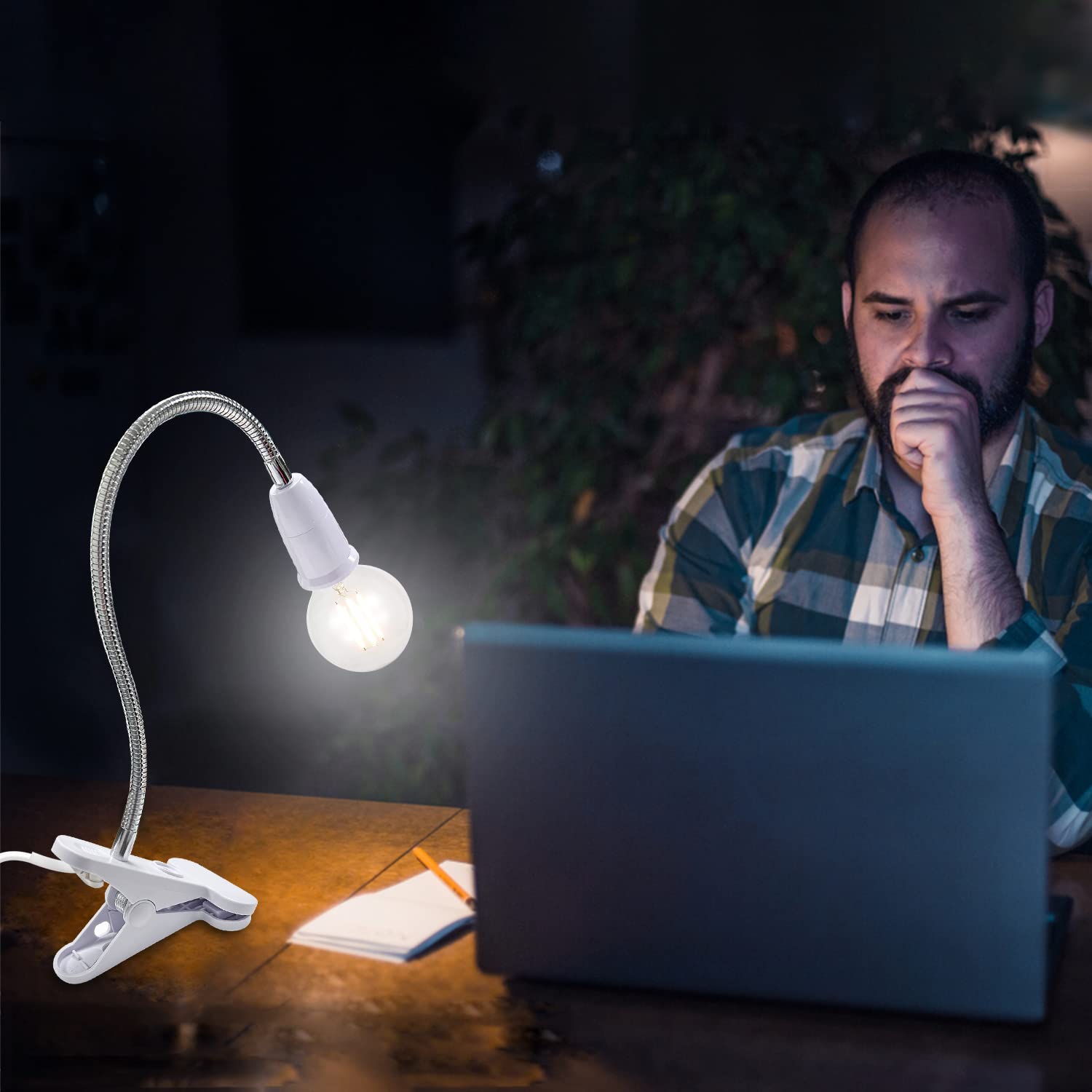 2PCS Base de Lampe de Table à LED E27 Douille d’ampoule à Pince Base de Support de Lampe à Col de Cygne Base Clip de Lampe pour Table avec Interrupteur 360° Lampe Prise pour Lecture,Maquillage