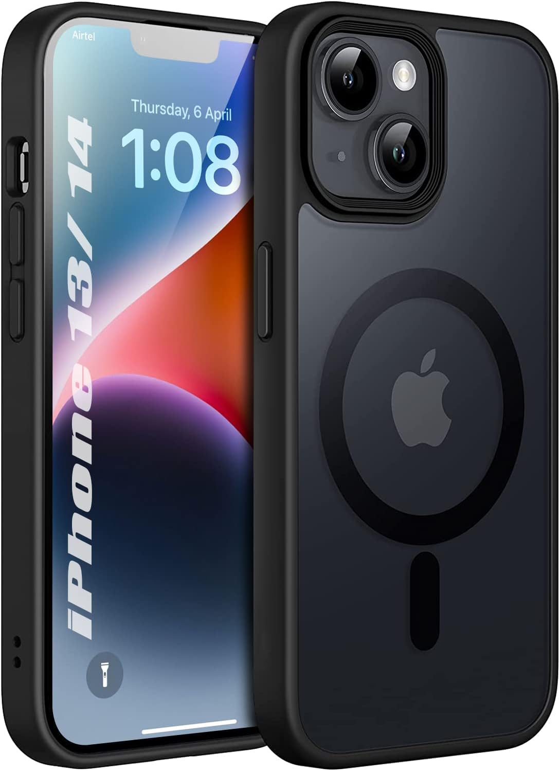 Polycarbonate Matte Back Cover Case Compatible with Mag-Safe Designed for iPhone 14 & iPhone 13|Ultra Hybrid Camera Bump Protection (Black)
