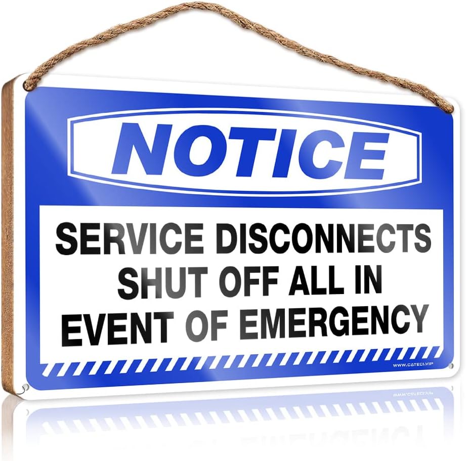 Home Signs For Front Porch Notice Service Disconnects Shut Off All In Event Of Emergency Wooden Sign Front Door Wooden Sign Hanging Sign Decor(23X35CM)