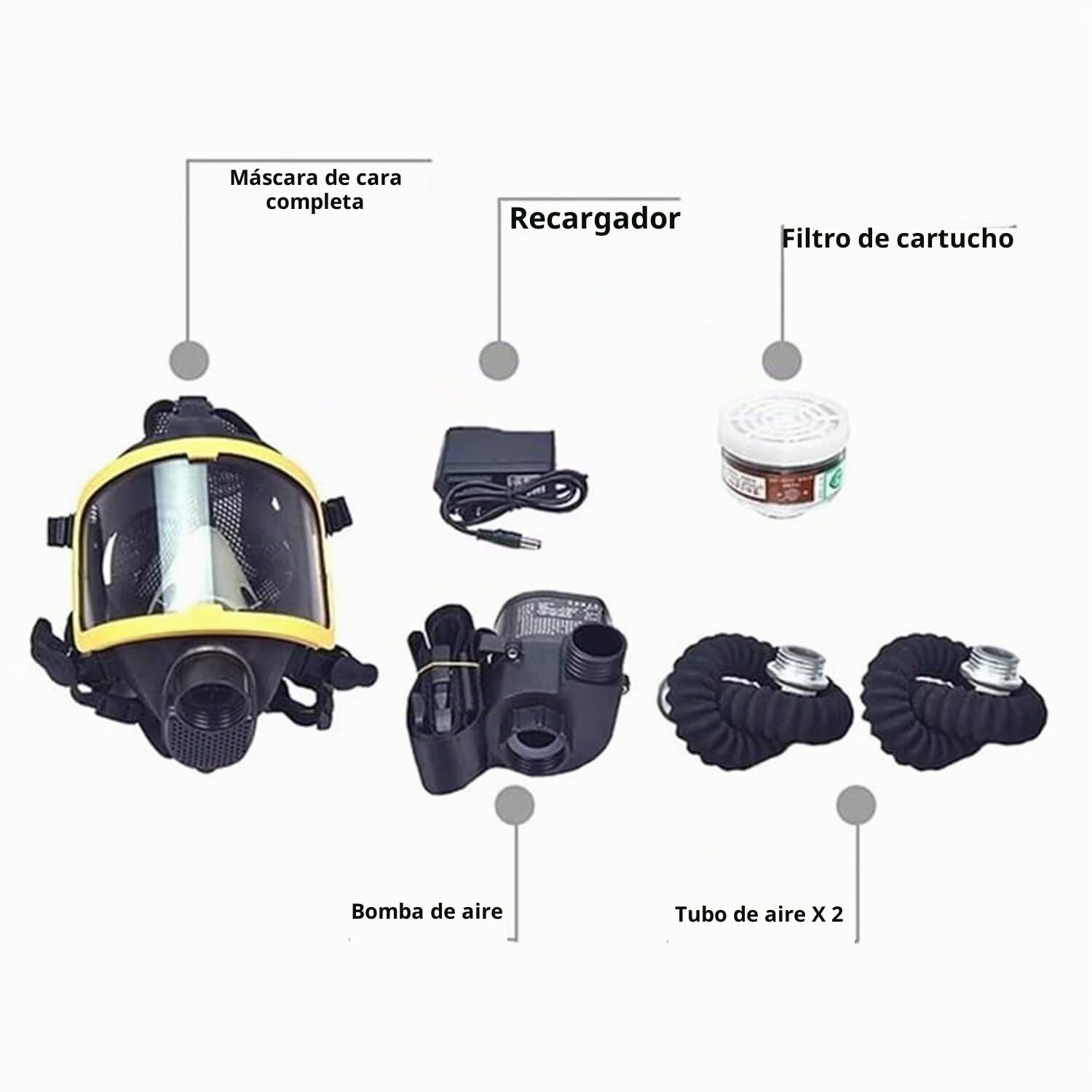 Sistema eléctrico de alimentación de aire de flujo constante – Respirador de gas químico de cara completa para pesticidas, filtros de silicona, soldadura de laboratorio, pintura a prueba de